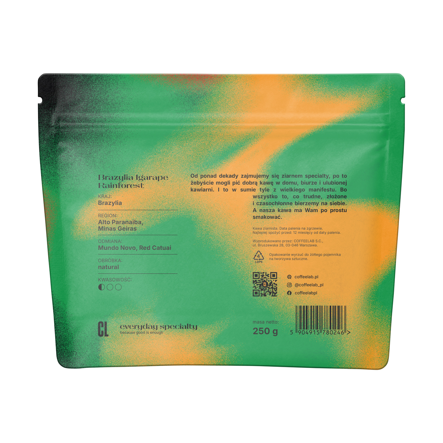 COFFEELAB - kawa ziarnista Brazylia Igarape Rainforest Espresso 250 g