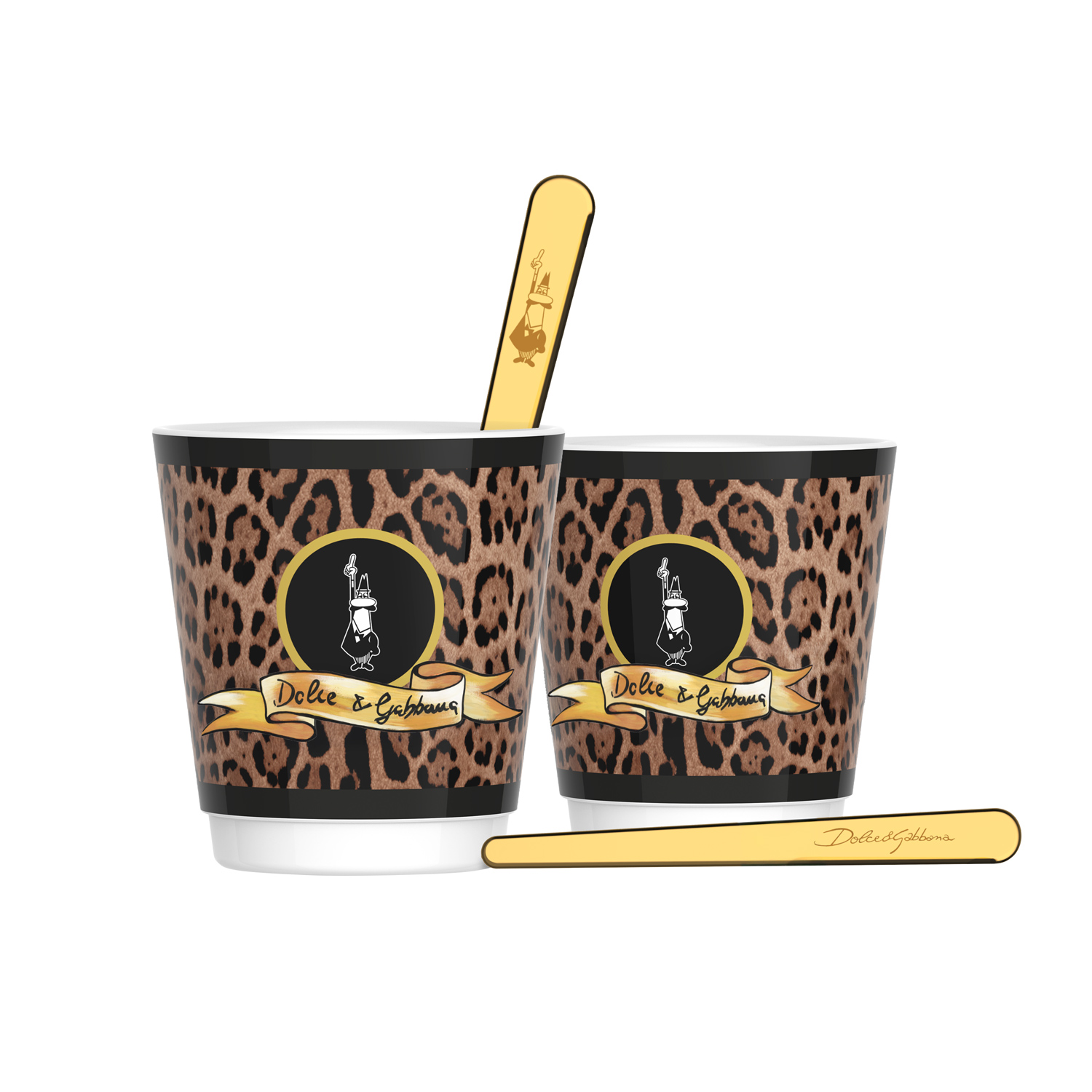 Bialetti Dolce & Gabbana - zestaw 2 filiżanki + 2 mieszadełka Leopardo