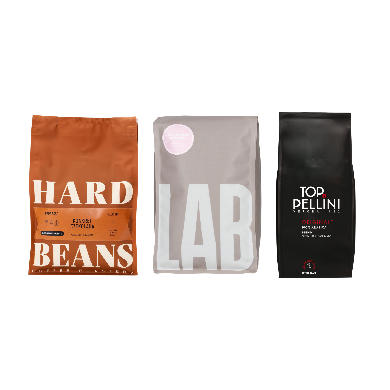 Set Hard Beans KONKRET CHOCOLATE 1 kg + COFFEELAB Sweet Edition Espresso 1 kg + Pellini Top Originale 1 kg