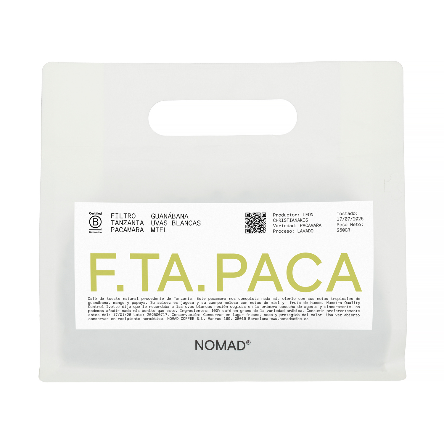 Nomad Coffee - Tanzania Acacia Hills Pacamara Washed Filter 250 g