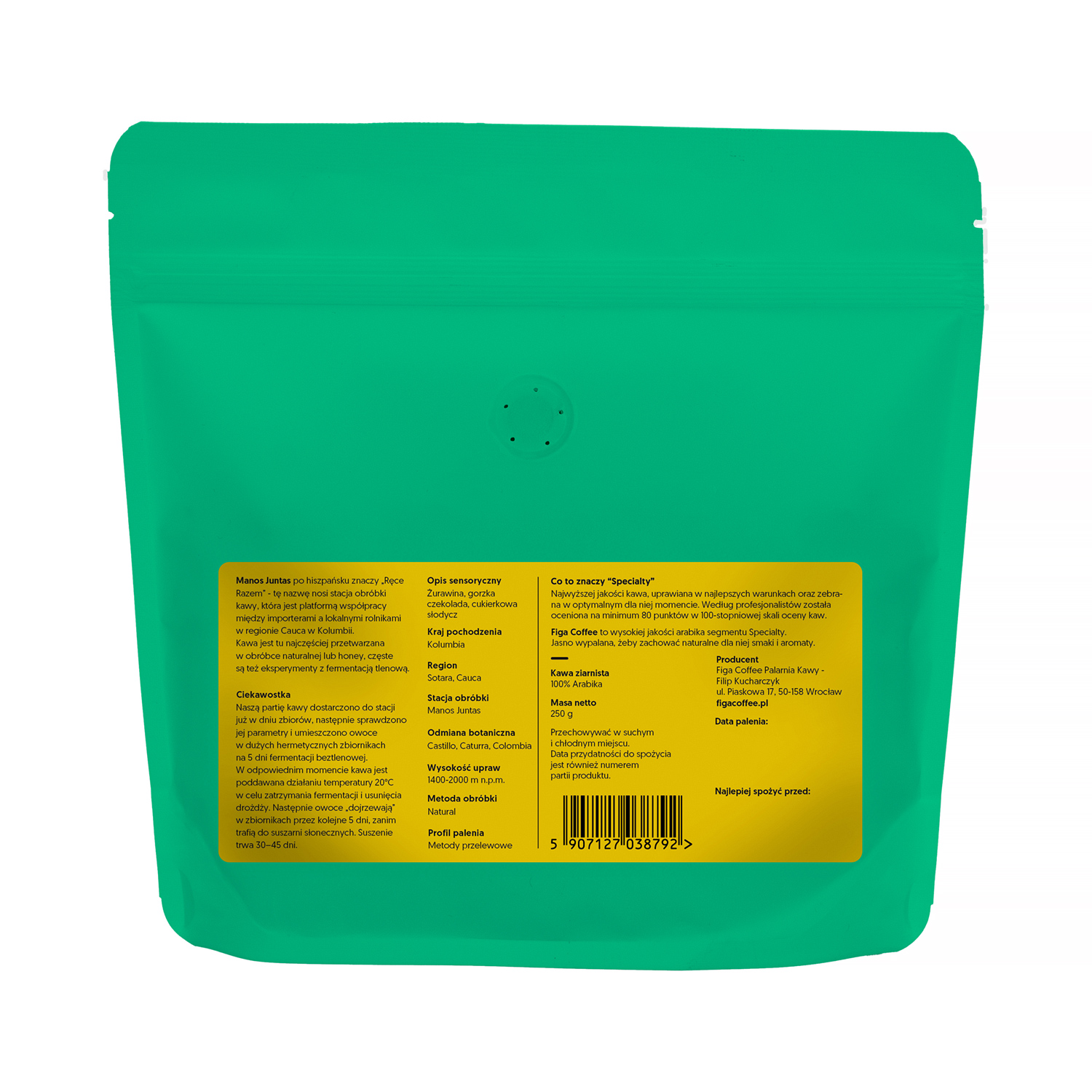 Figa Coffee - kawa ziarnista Kolumbia Manos Juntas Natural Filter 250 g