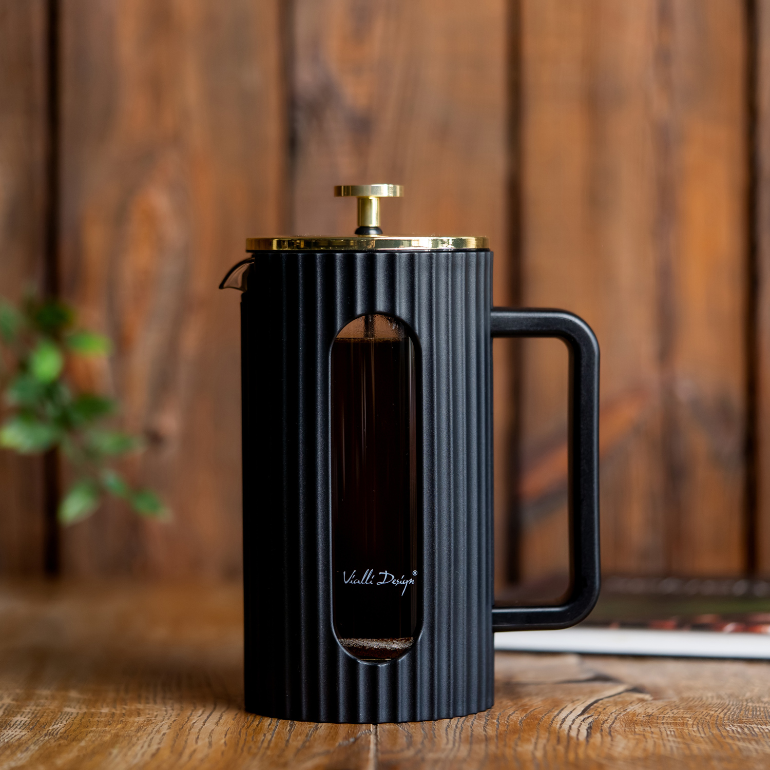 Vialli Design - french press szklany LIVIO 1l czarno-złoty