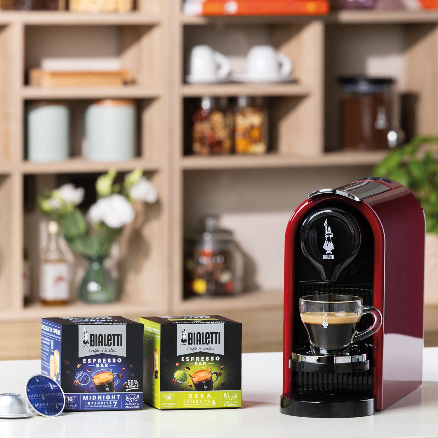 Bialetti - Capsule Coffee Maker Gioia Plus - Red + 48 capsule NAPOLI