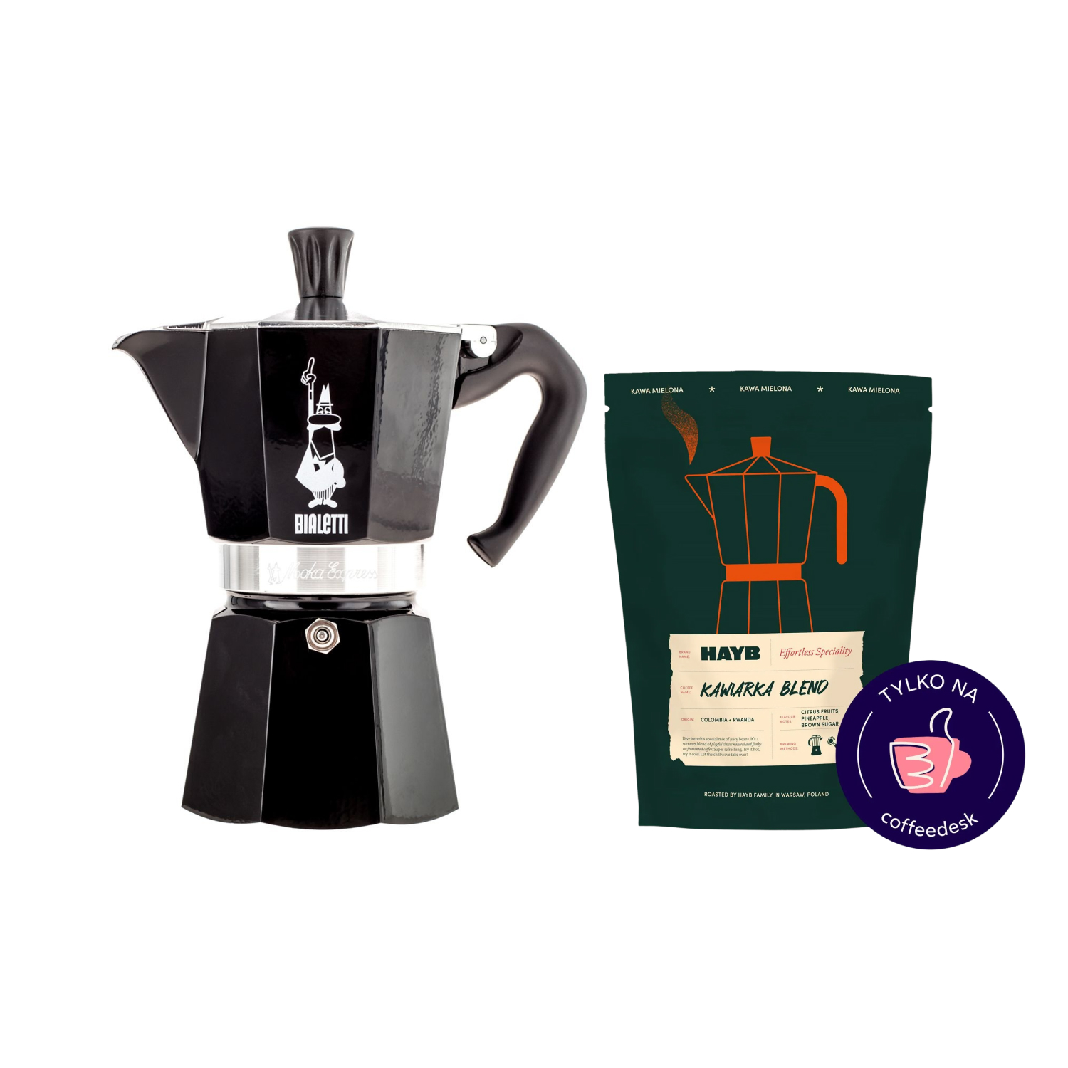 Zestaw kawiarka Bialetti Moka Express 6tz + HAYB kawa mielona 250 g