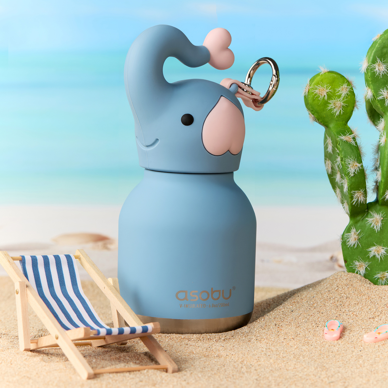 Asobu - Mini Bestie Słoń - Butelka termiczna ze słomką 200 ml