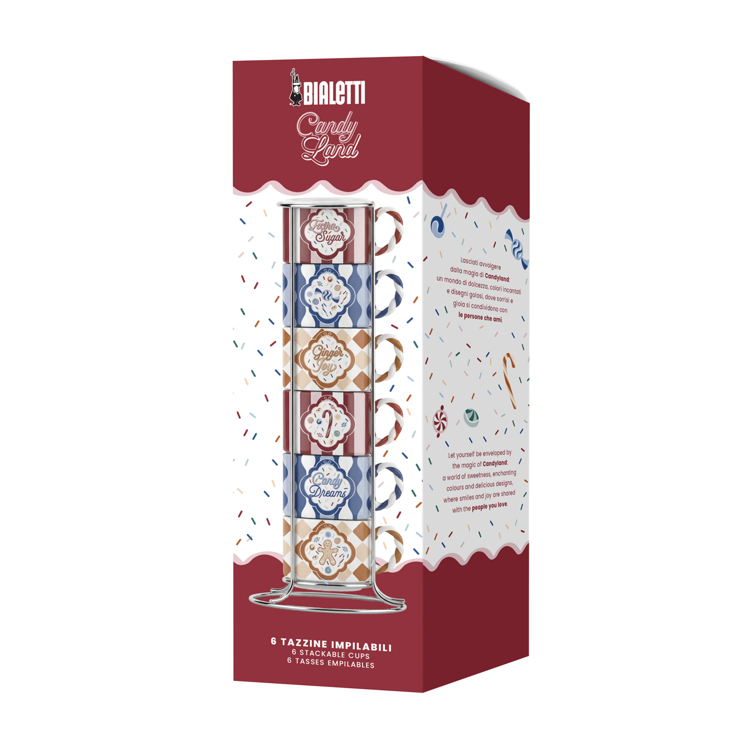 Bialetti - zestaw 6 filiżanek do espresso 60 ml na stojaku Candyland