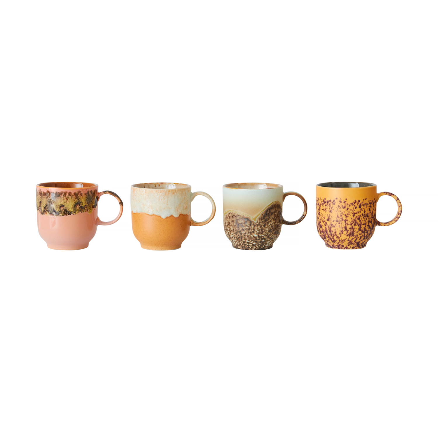 HKliving - Set of 4 70s Cafe Cape Ceramic Mugs 250ml