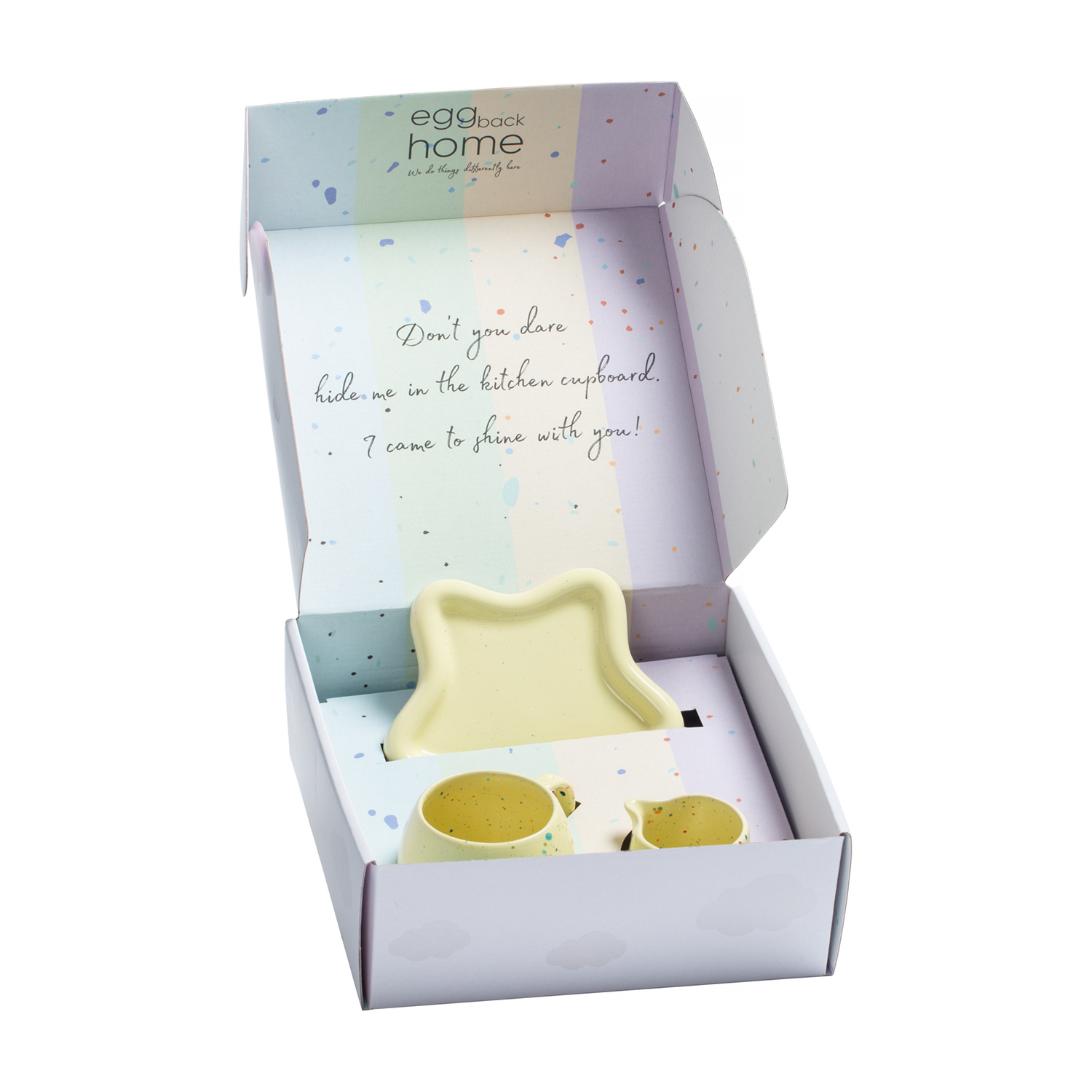 Egg Back Home - Magic Breakfast Set - Mug 250 ml + Tray + Milk Jug 110 ml Yellow