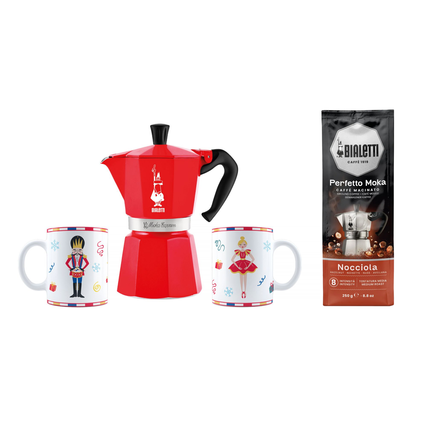 Bialetti - Nutcracker Moka Express 6tz + 2 Mugs Set
