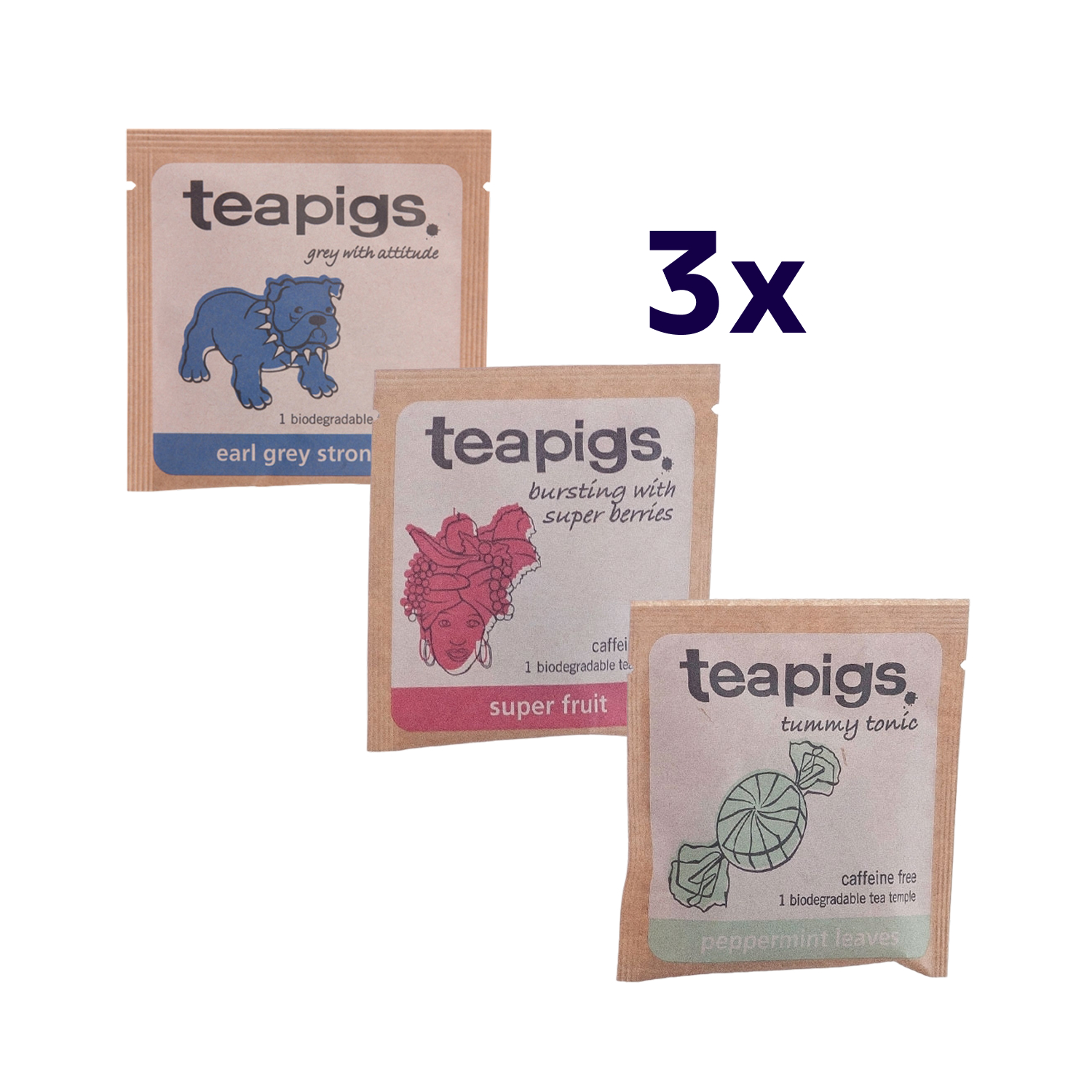  Zestaw teapigs 3x Earl Grey Strong + 3x Super Fruit + 3x Peppermint Leaves 