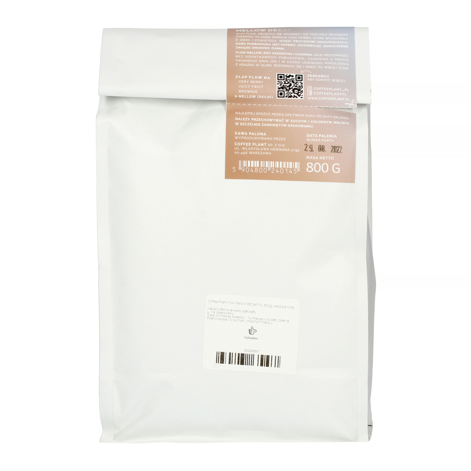 COFFEE PLANT - FLOW Mellow Kawa Bezkofeinowa Filter 800g