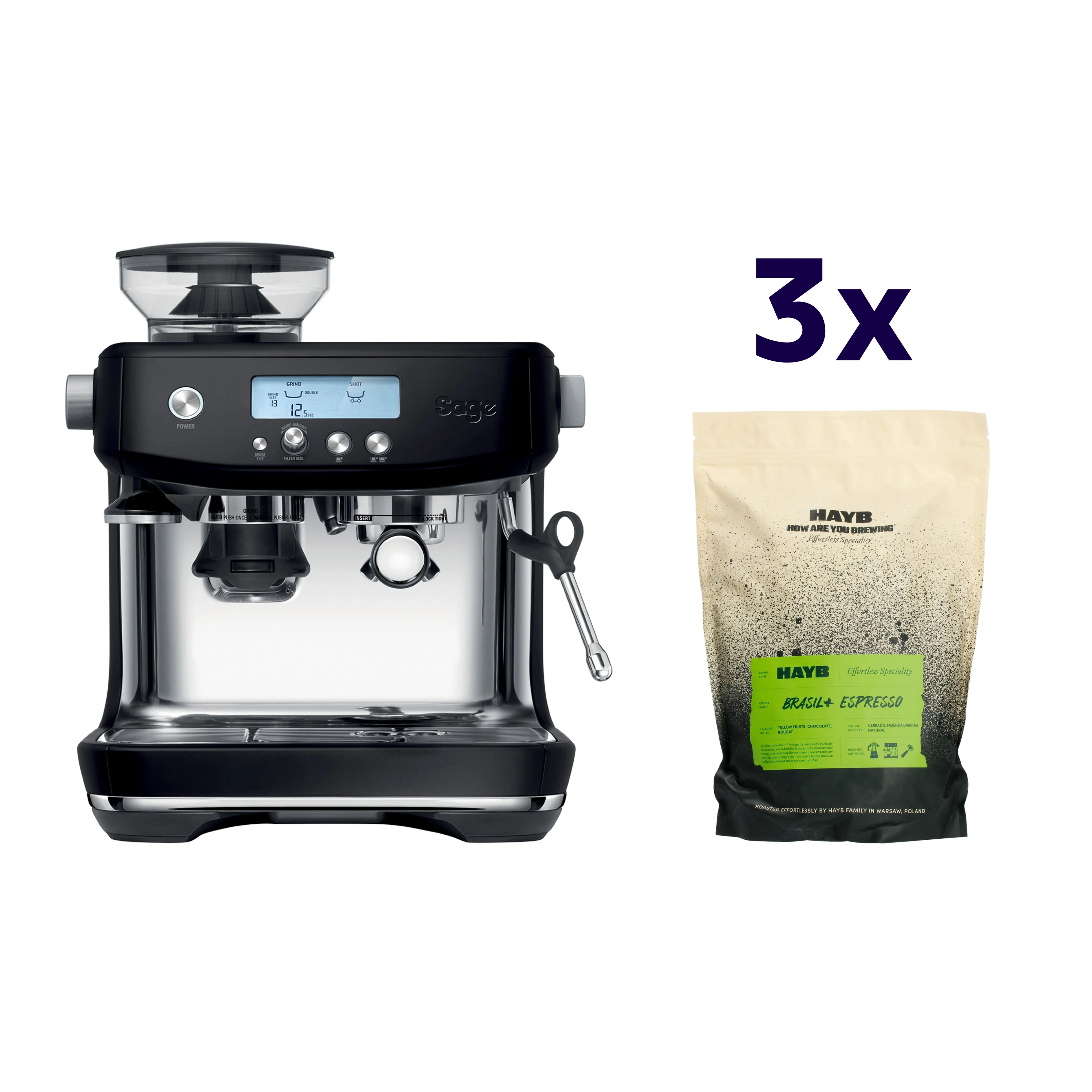 Zestaw ekspres Sage - The Barista Pro Czarny + 3x kawa HAYB Brasil+ 1kg