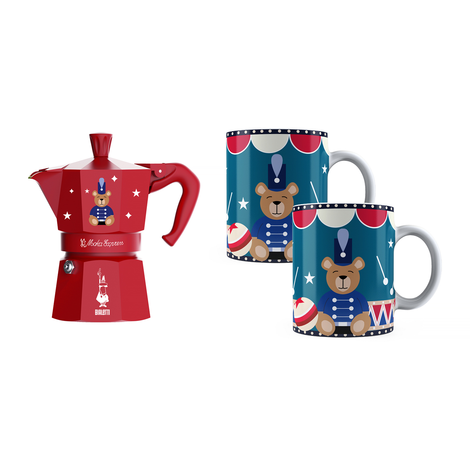 Bialetti - Joyful Christmas Set of Moka Express 6tz + 2 Mugs 300 ml Set