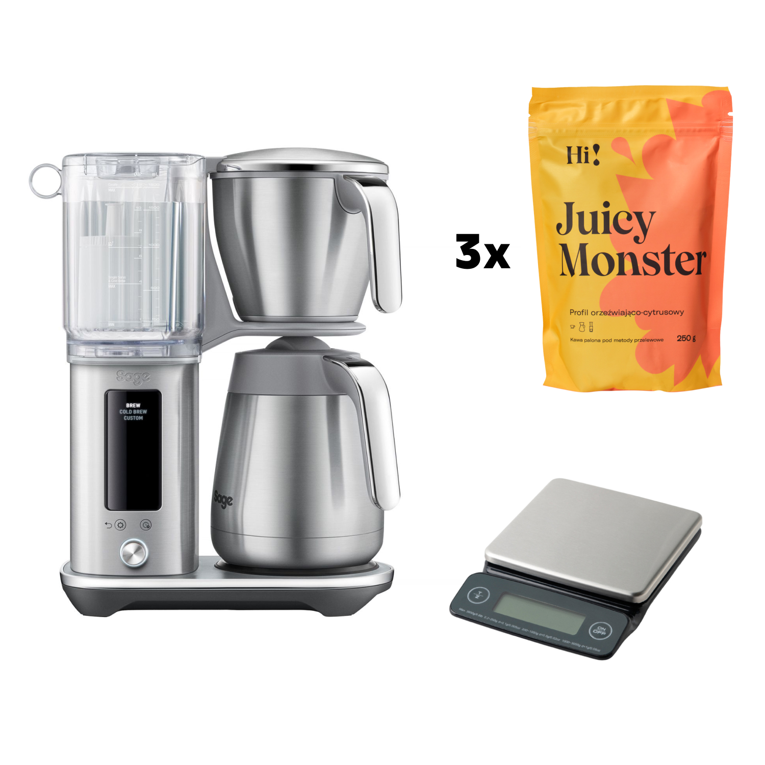 Zestaw Sage - the Luxe Brewer Thermal + waga Sage + 3x Hi! Coffeedesk Juicy Monster 250g