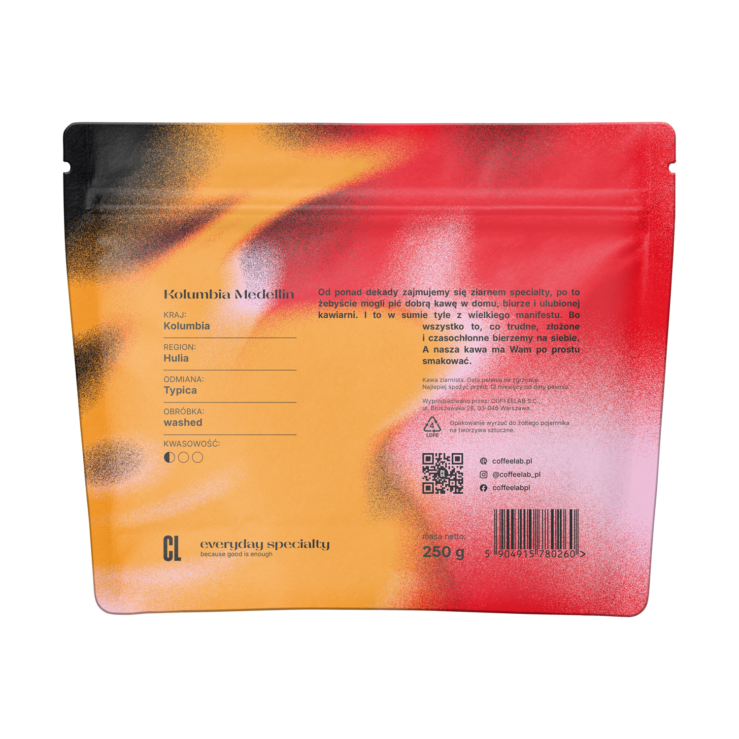 CoffeeLab - kawa ziarnista Kolumbia Medellin Washed Espresso 250 g
