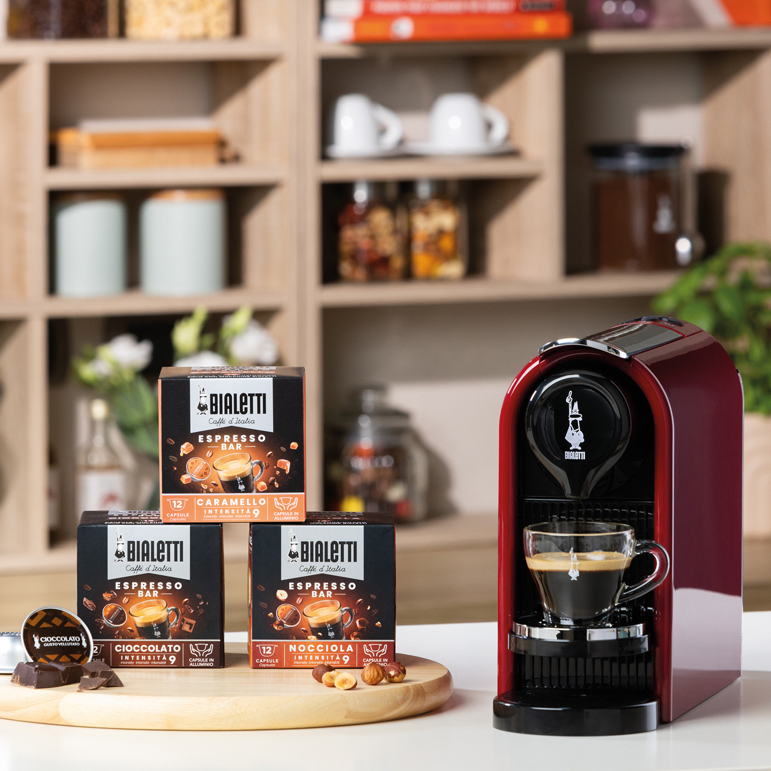 Bialetti - Capsule Coffee Maker Gioia Plus - Red + 48 capsule NAPOLI