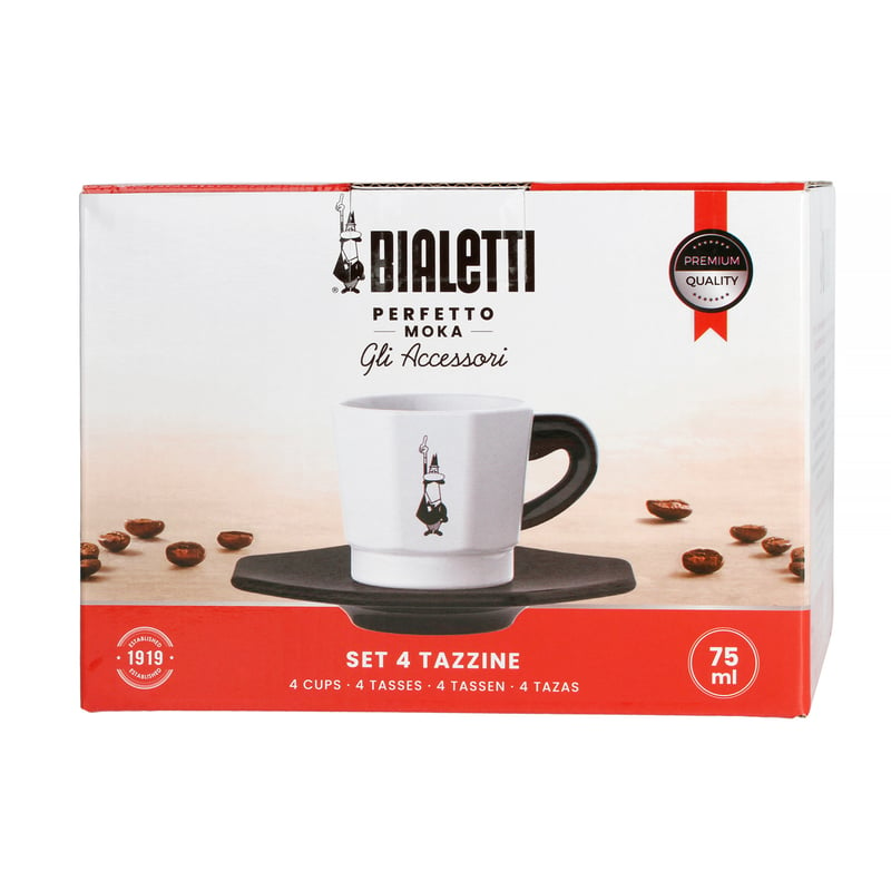 Bialetti Tasse à expresso 80 ml, 4 Pièce/s, Noir/Blanc