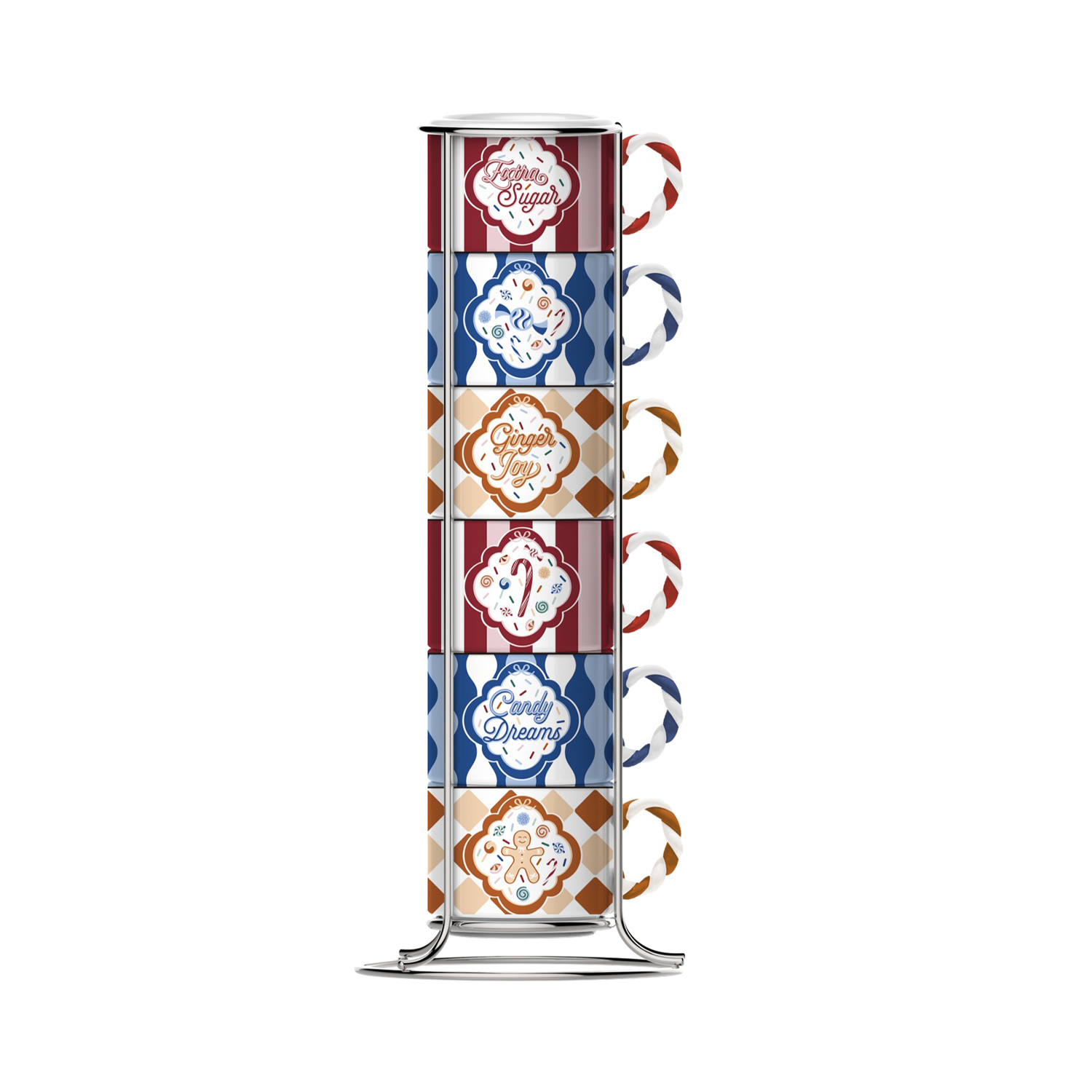 Bialetti - zestaw 6 filiżanek do espresso 60 ml na stojaku Candyland