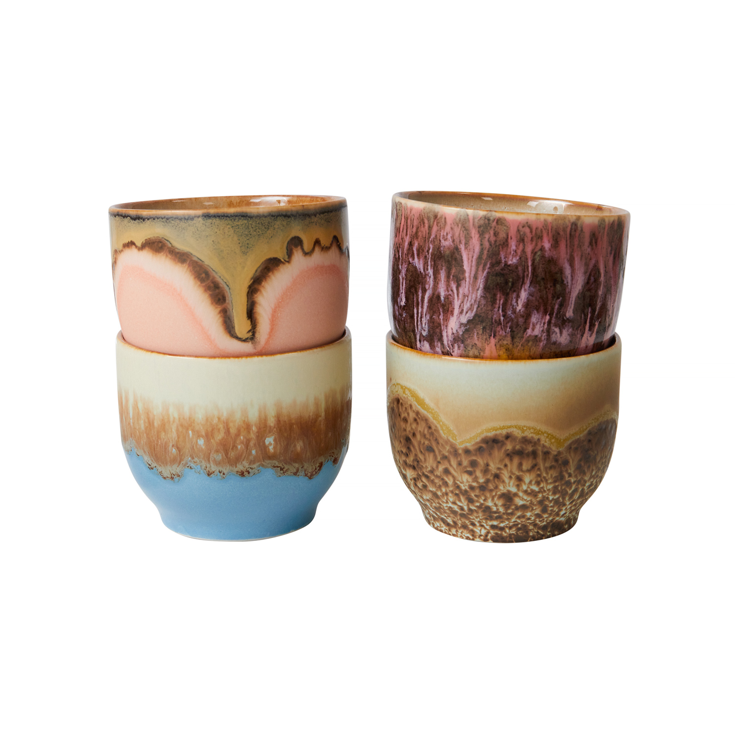 HKliving - Set of 4 70s Cafe Lagoon Ceramic Mugs 250ml