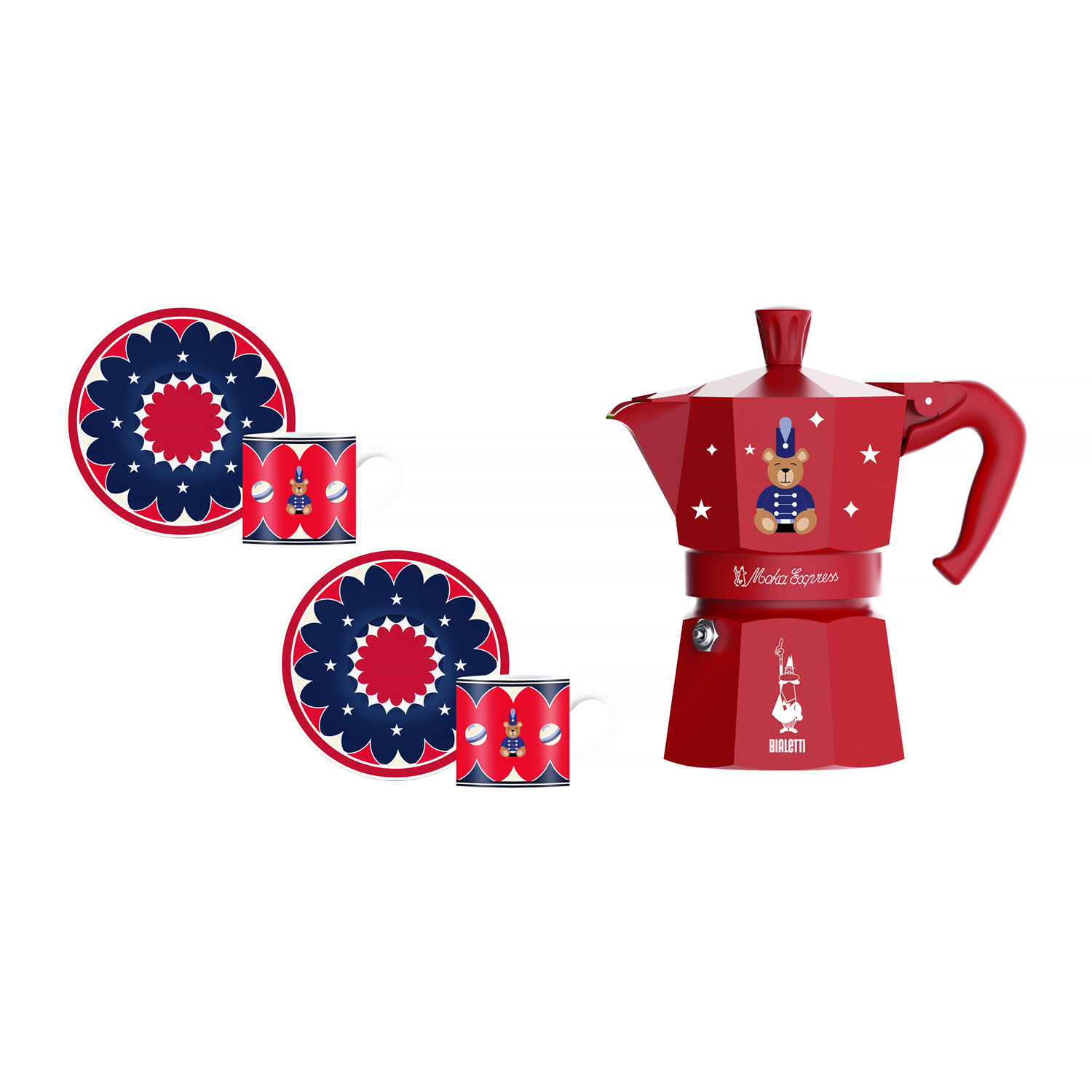 Bialetti - Joyful Christmas Set of Moka Express 3tz + 2 Cups and Saucers