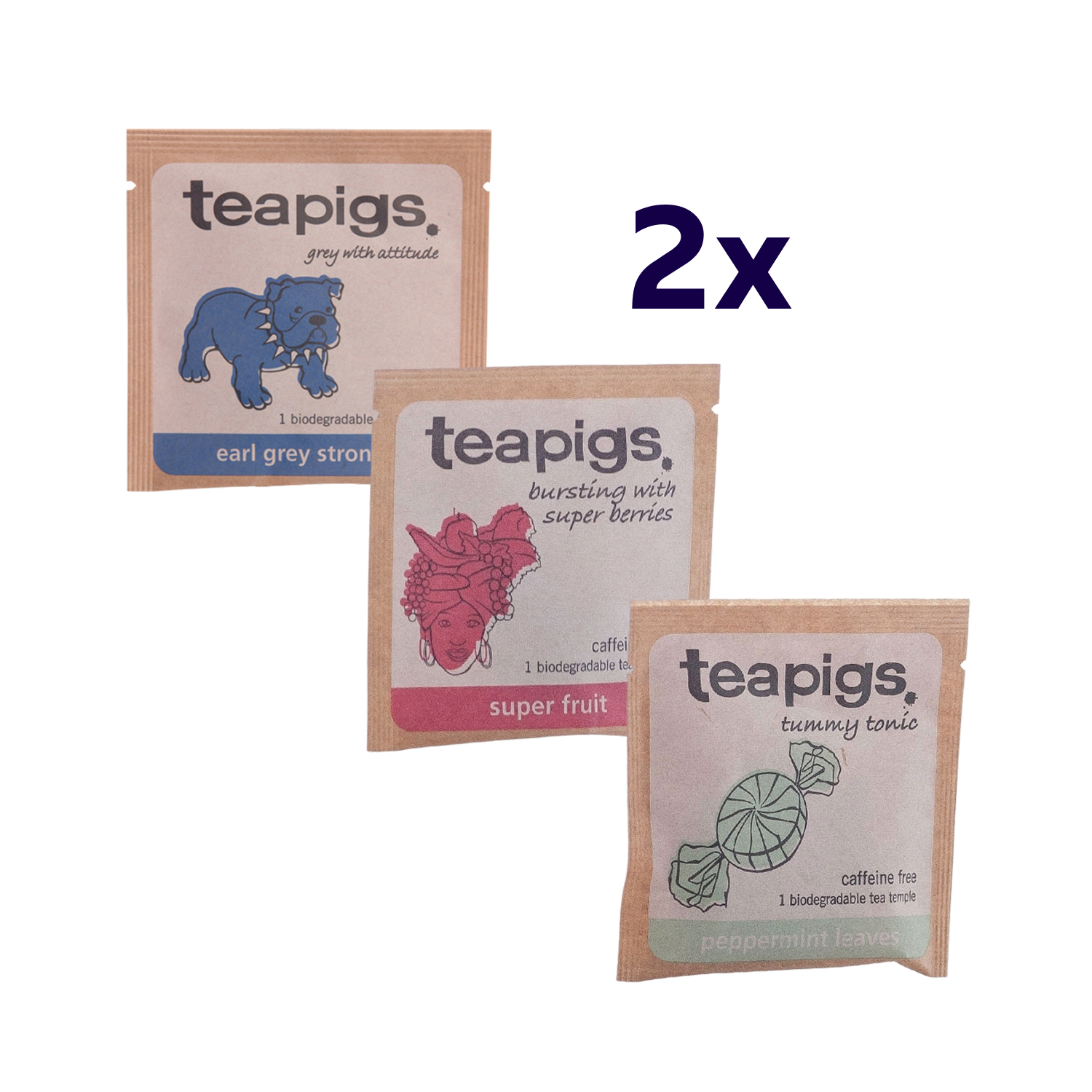  Zestaw teapigs 2x Earl Grey Strong + 2x Super Fruit + 2x Peppermint Leaves