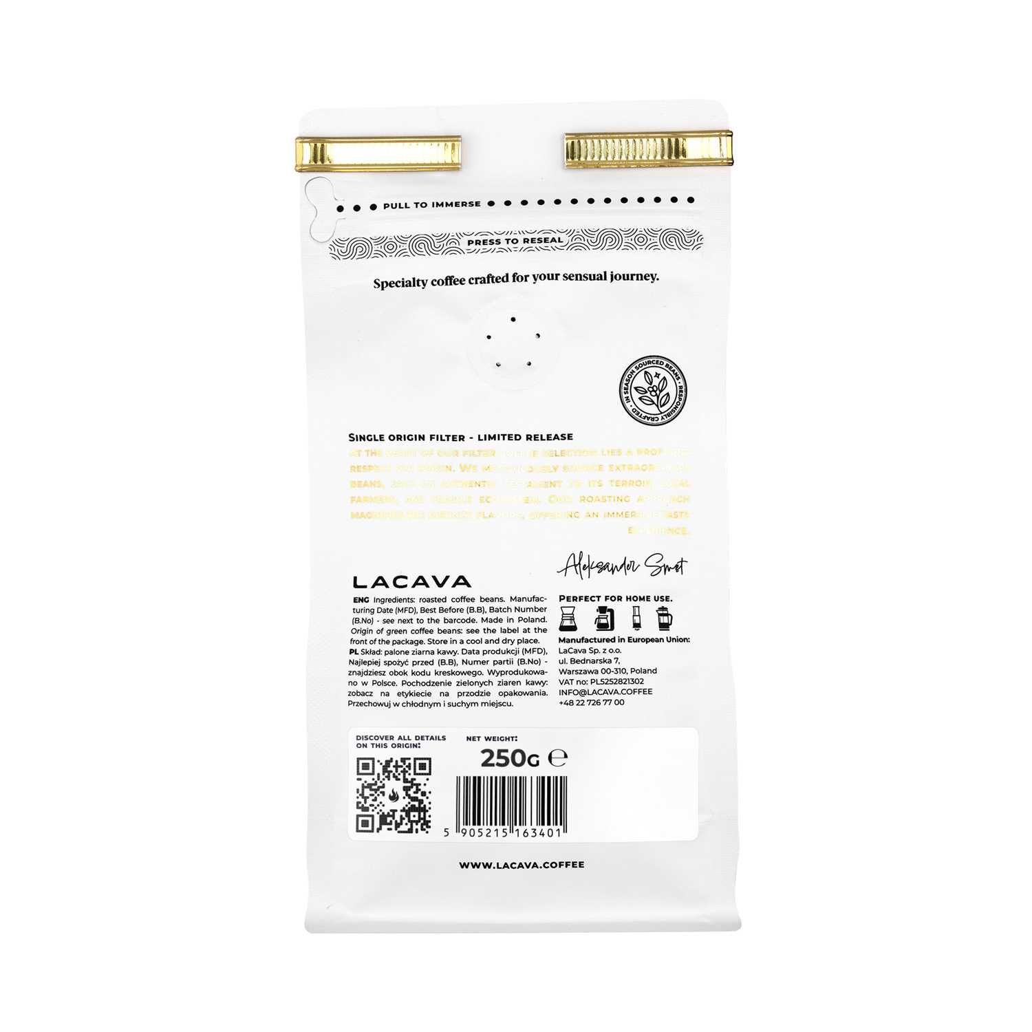 Lacava - Colombia Half-Caf Washed Sugarcane Decaf Filter 250 g