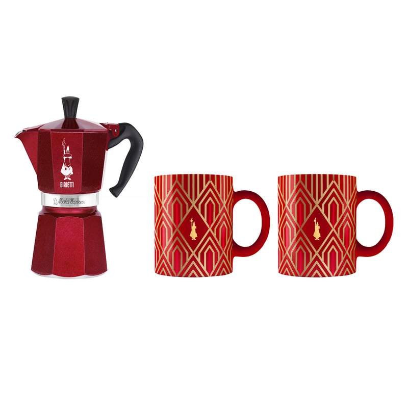 Bialetti - Deco Glamour - Moka Express 6tz Red + 2 Mugs