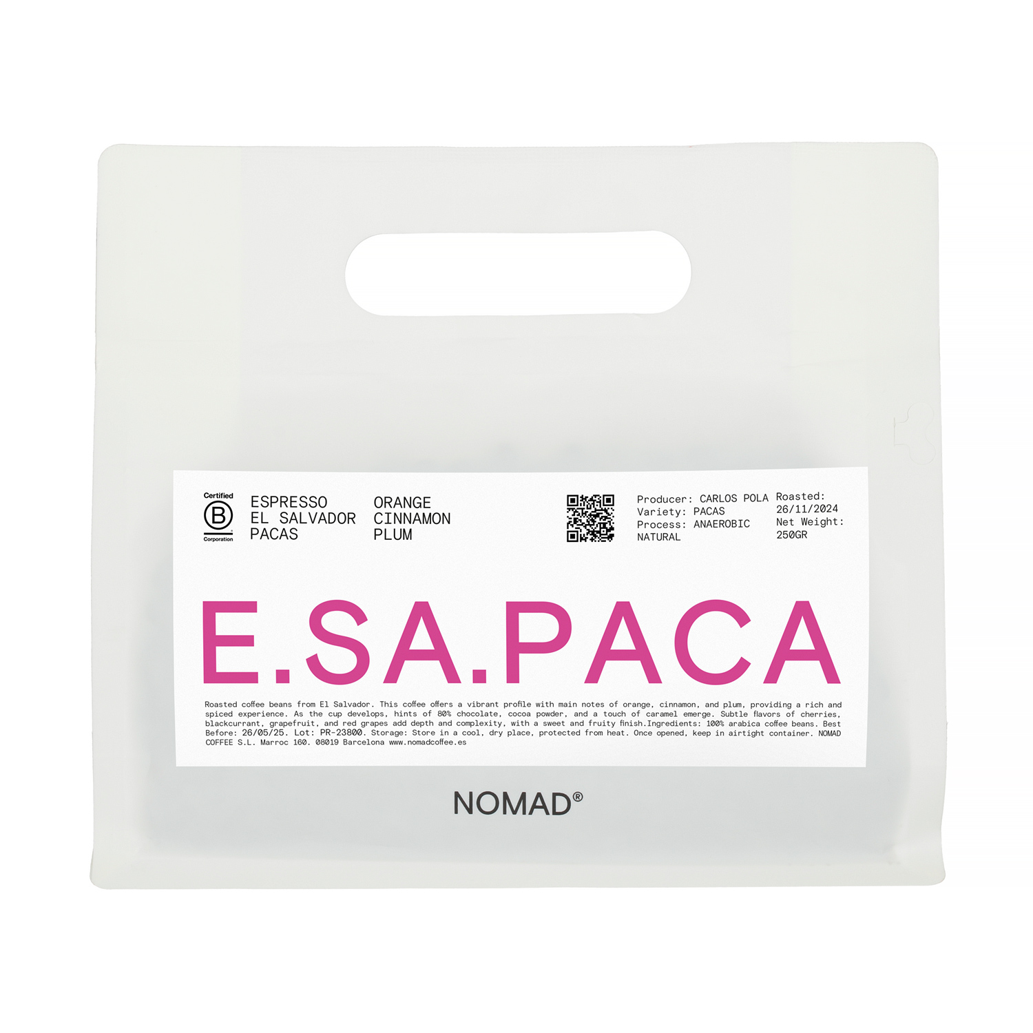 Nomad Coffee - El Salvador Pacas Apaneca Ilamatepec Natural Anaerobic Espresso 250g