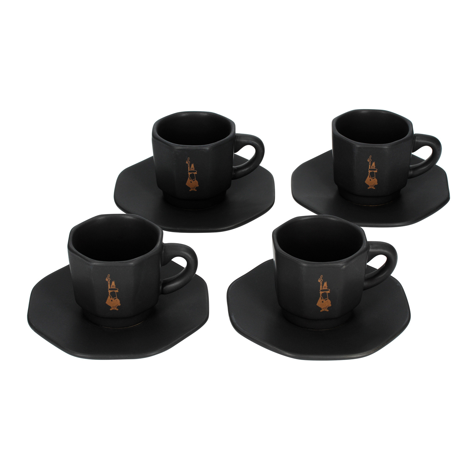 Bialetti - Set of 4 cups with a saucer - Black with copper