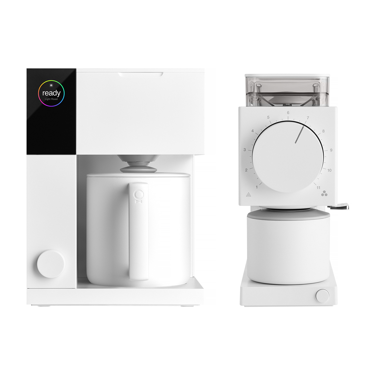 Zestaw Fellow - Ekspres przelewowy Aiden biały + młynek Ode 2 biały