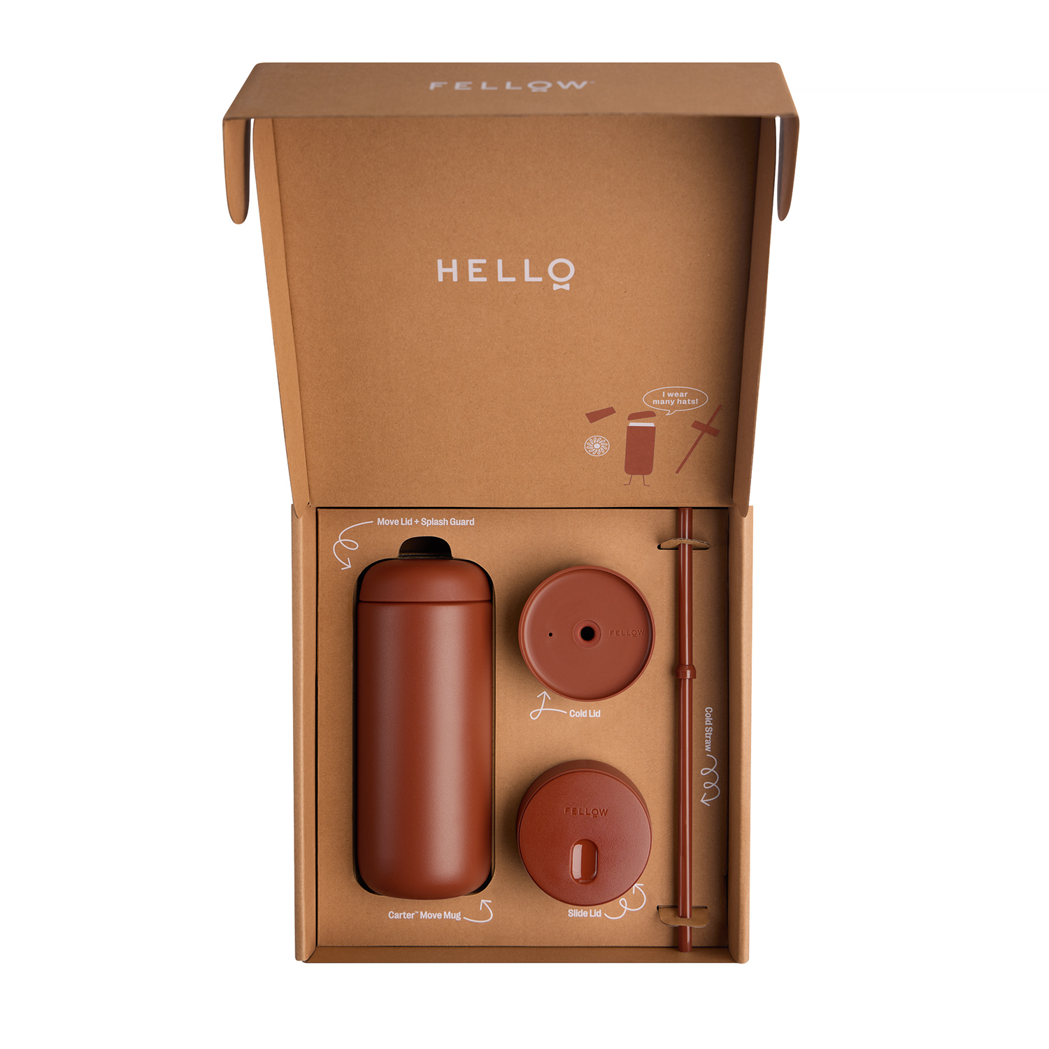 Fellow - Carter Move Mug 3 w 1 - Kubek termiczny + 3 nakrętki - Sienna 473 ml
