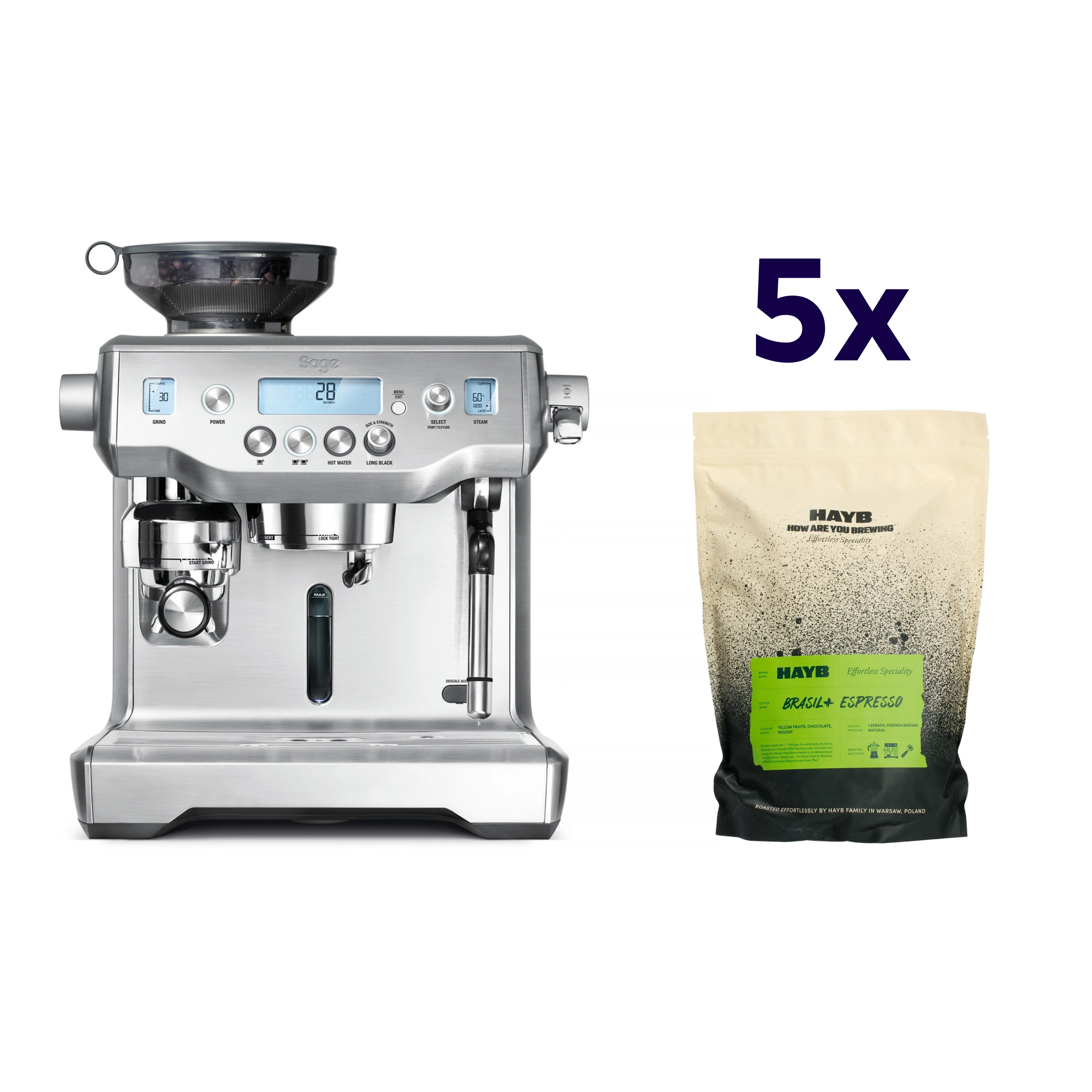 Zestaw ekspres Sage - OracleTM Srebrny+ 5x kawa HAYB Brasil+ 1kg