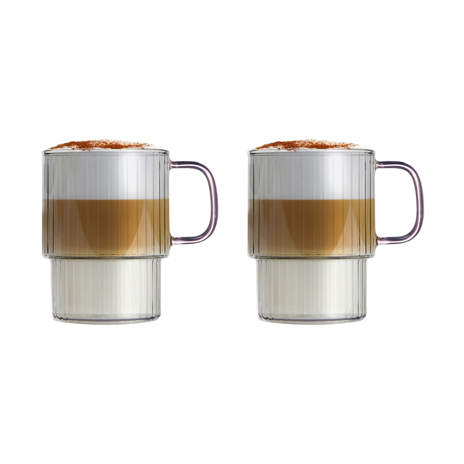 Vialli Design - Set od 2 grooved Glasses with pink handle Livio 350 ml