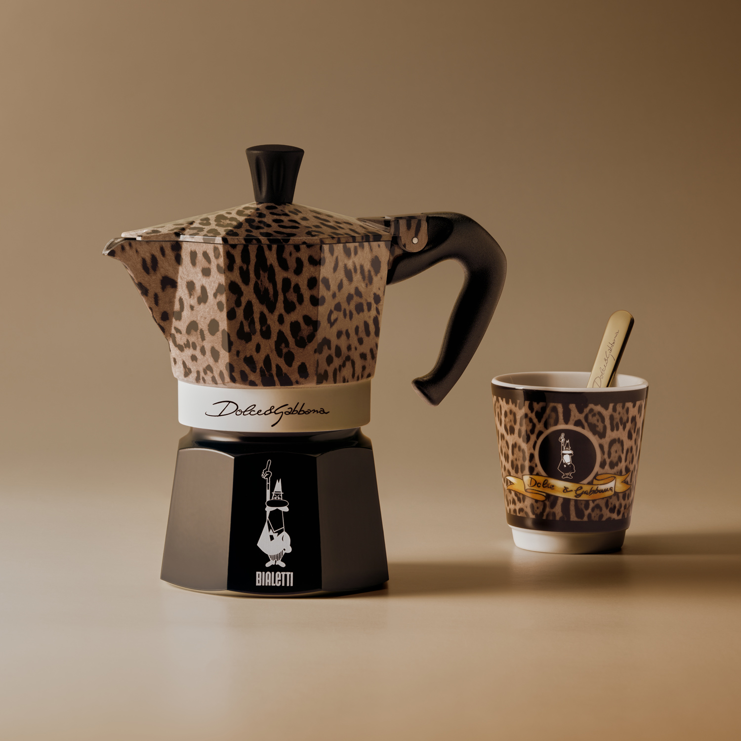Bialetti Dolce & Gabbana - zestaw kawiarka Moka Express 3tz + 3 filiżanki + 3 mieszadełka Leopardo