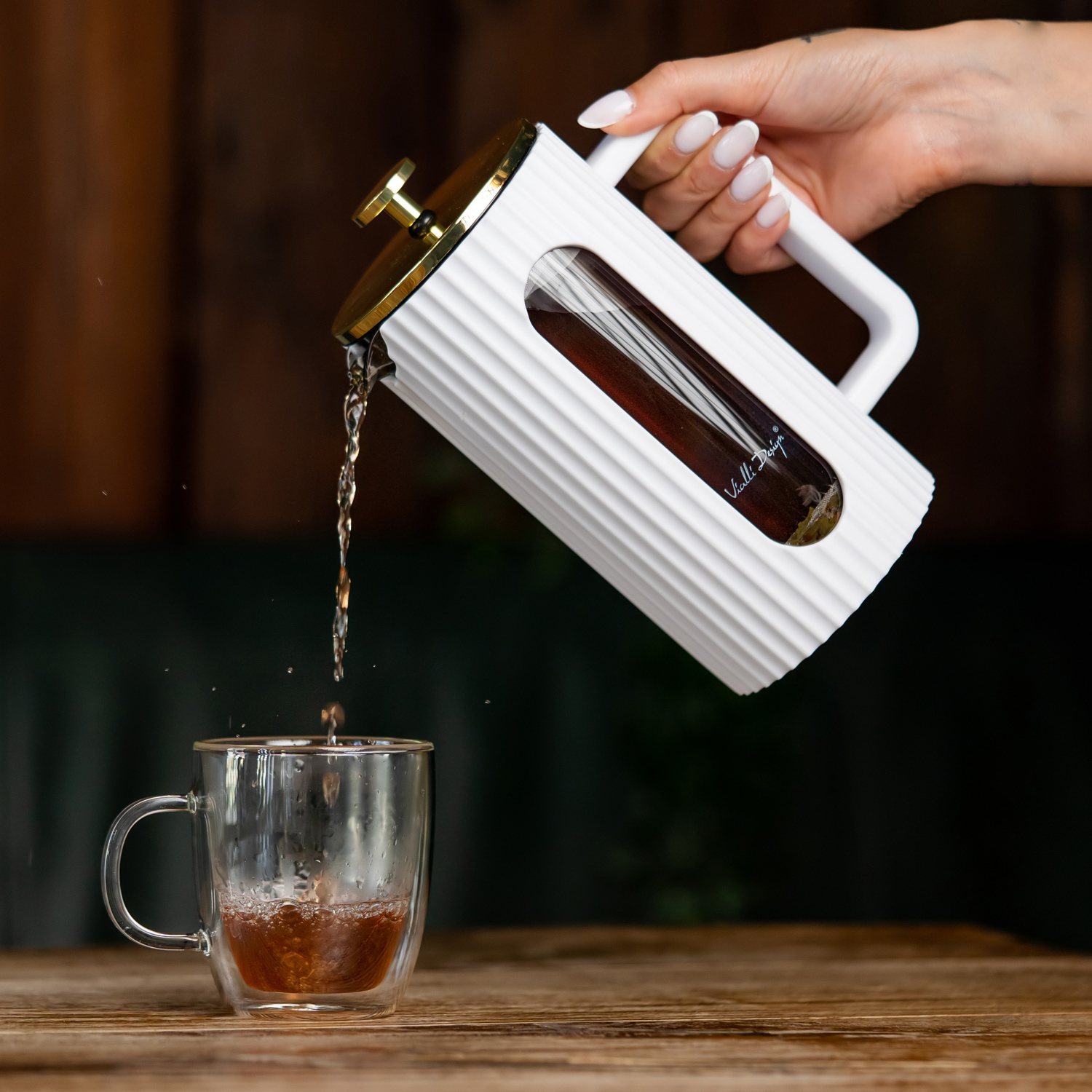 Vialli Design - French press Livio 1 l biało-złoty