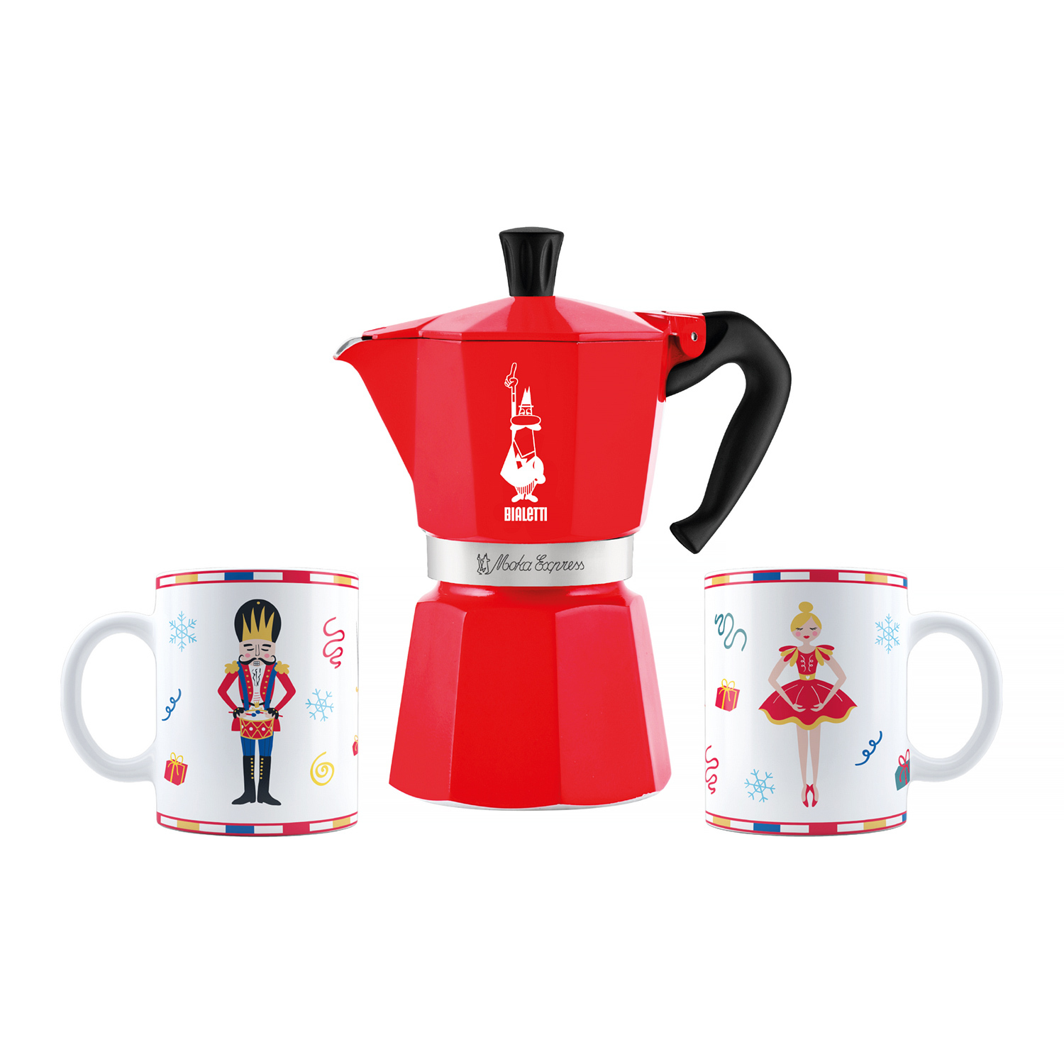 Bialetti - Nutcracker Moka Express 6tz + 2 Mugs Set