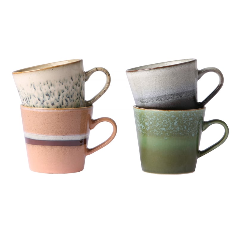 HKliving - Set of 4 70s Cappuccino Ceramic Mugs 300ml