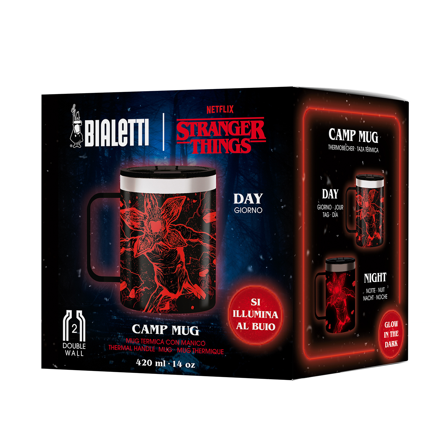 Bialetti - Kubek termiczny z uchwytem Stranger Things 420ml - świecący w ciemności