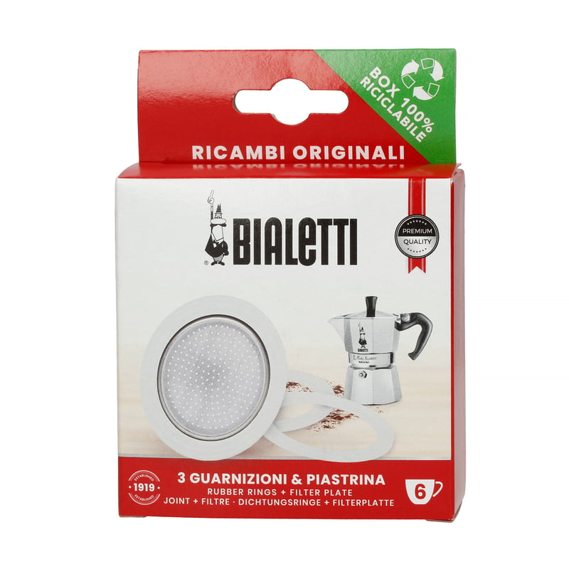 Bialetti - Uszczelka (3 szt.) + sitko do kawiarek aluminiowych Bialetti 6tz