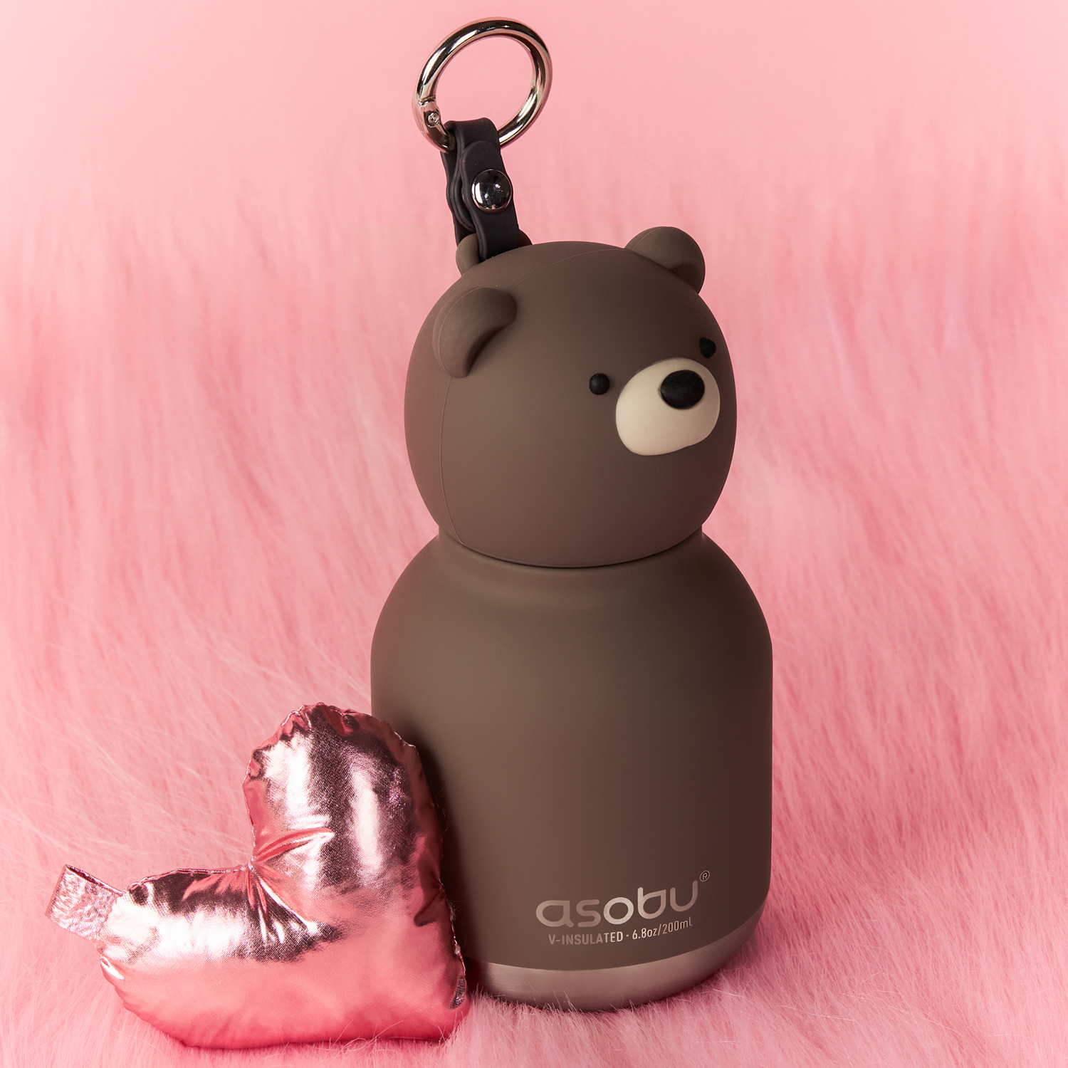 Asobu - Mini Bestie Miś - Butelka termiczna ze słomką 200 ml