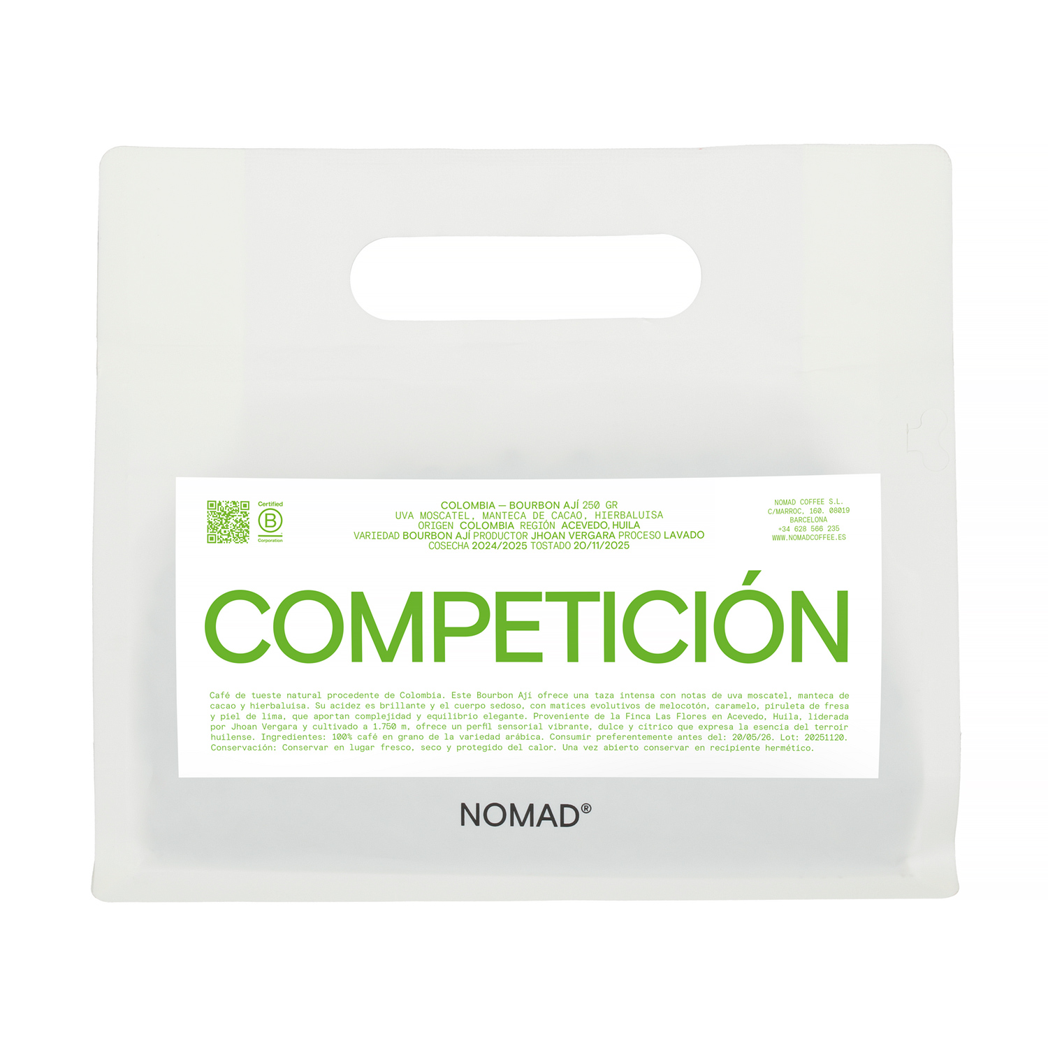 Nomad Coffee - kawa ziarnista Kolumbia Ají Las Flores Washed Filter 250 g