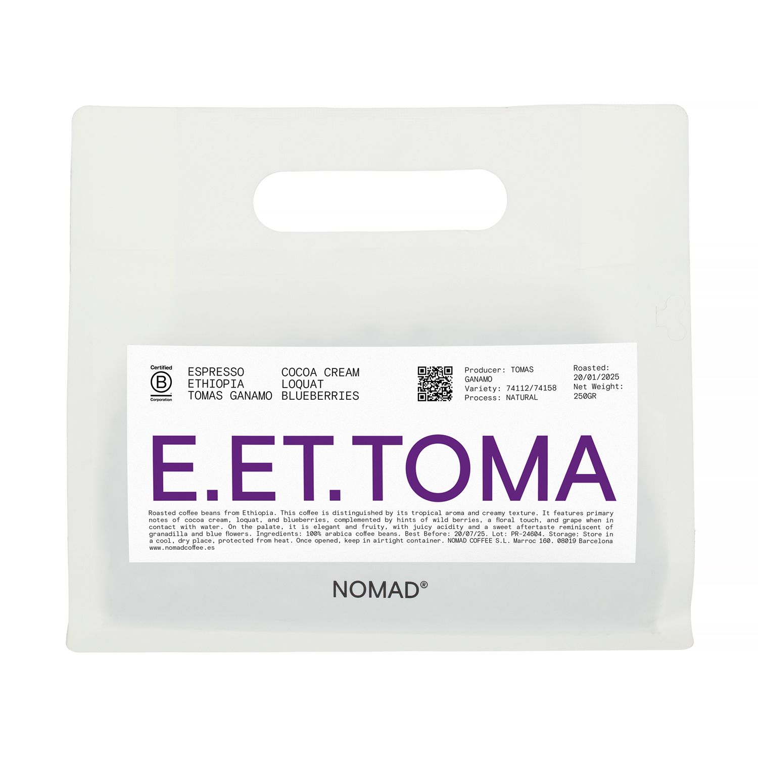 Nomad Coffee - Ethiopia Tomas Ganamo Natural Espresso 250g