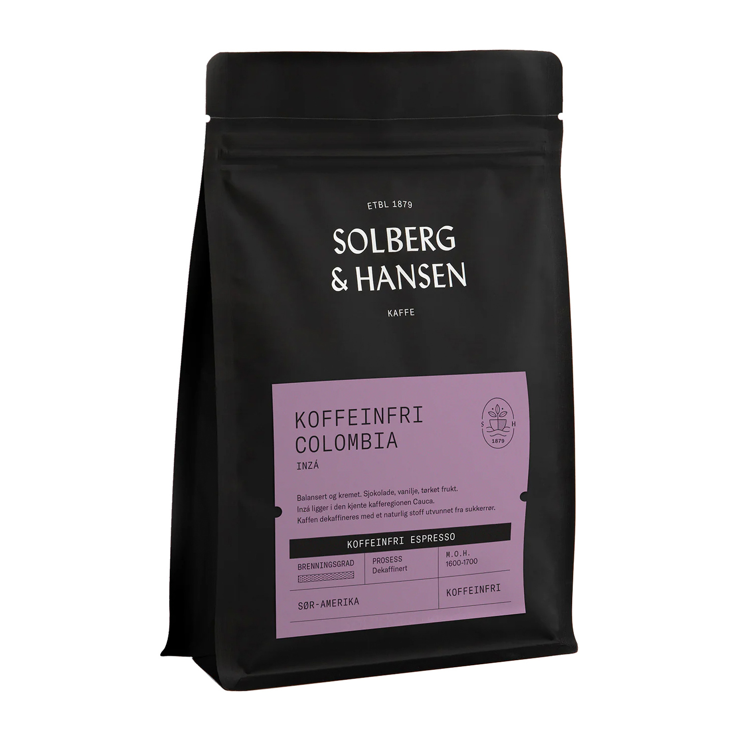 Solberg & Hansen - bezkofeinowa kawa ziarnista Kolumbia Inza Sugarcane Natural Filter 250 g (outlet)