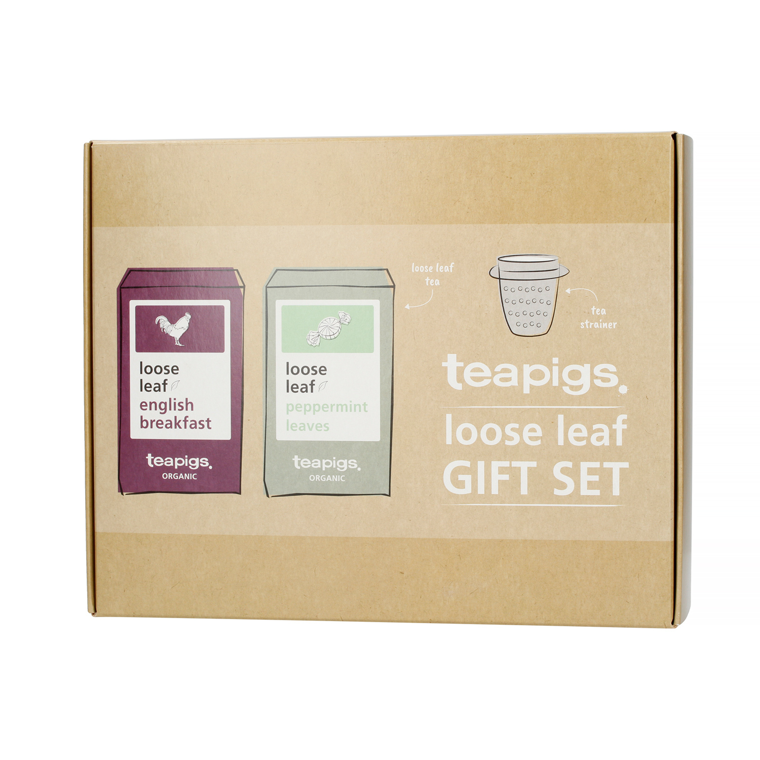 teapigs Loose Leaf Gift Set - Herbata Sypana English Breakfast i Peppermint Leaves z zaparzaczem