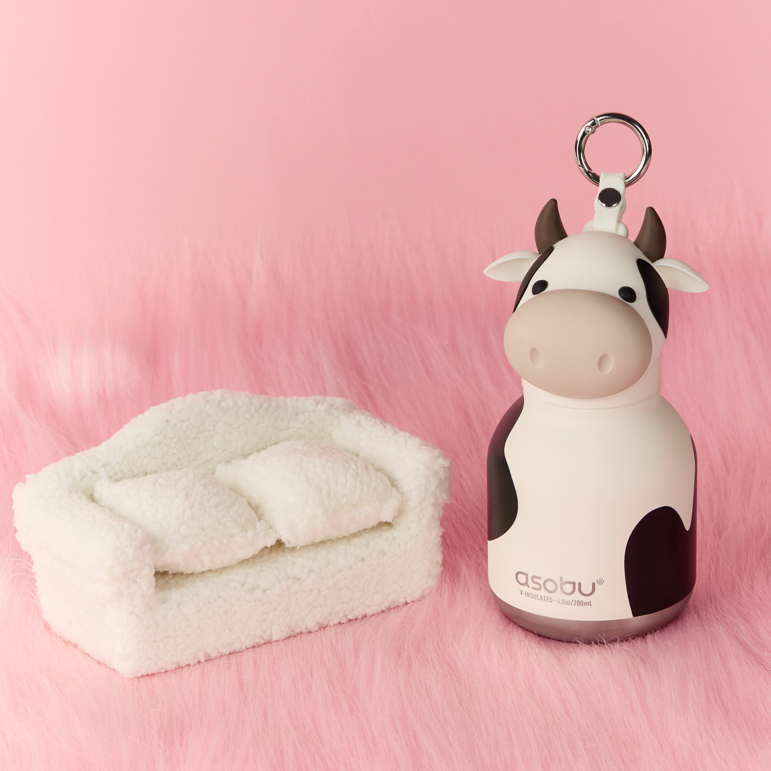 Asobu - Mini Bestie Krowa - Butelka termiczna ze słomką 200 ml