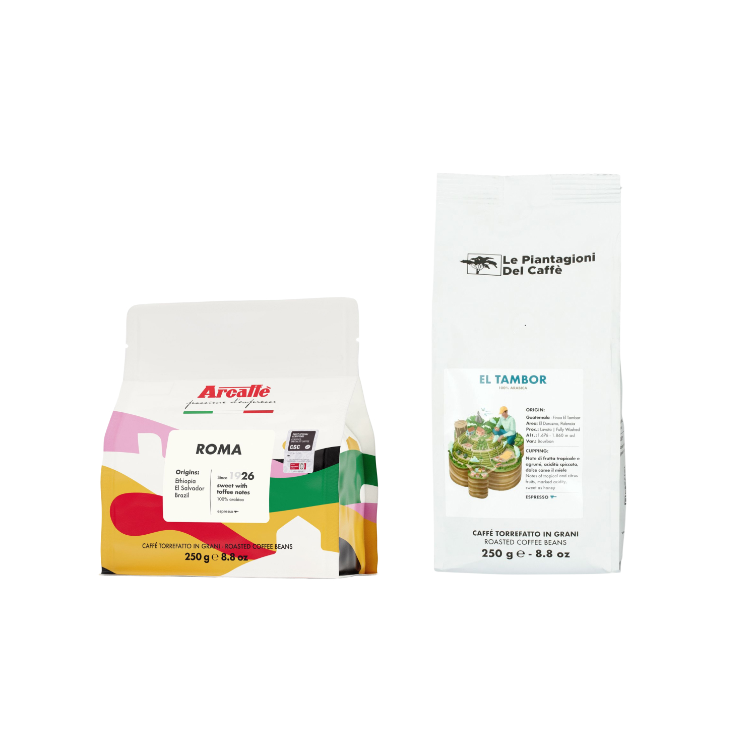 Zestaw kaw Arcaffe Roma 250 g + Le Piantagioni del Caffe Guatemala Espresso 250 g