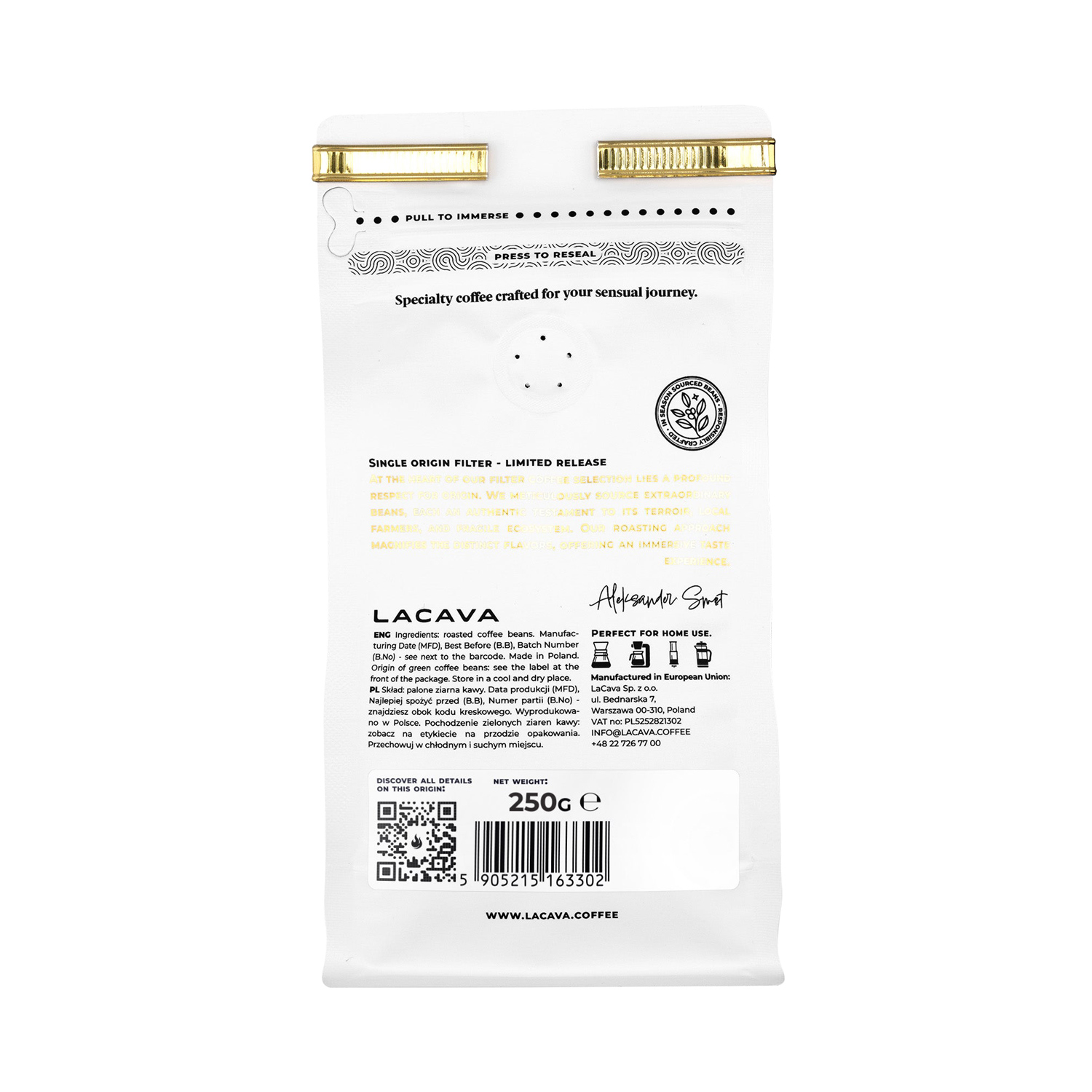 Lacava - kawa ziarnista Kostaryka Hacienda Sonora Natural Filter 250 g