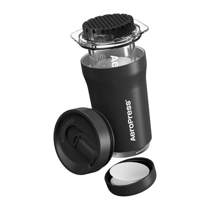 AeroPress Go Plus - Zaparzacz do kawy z kubkiem termicznym czarny