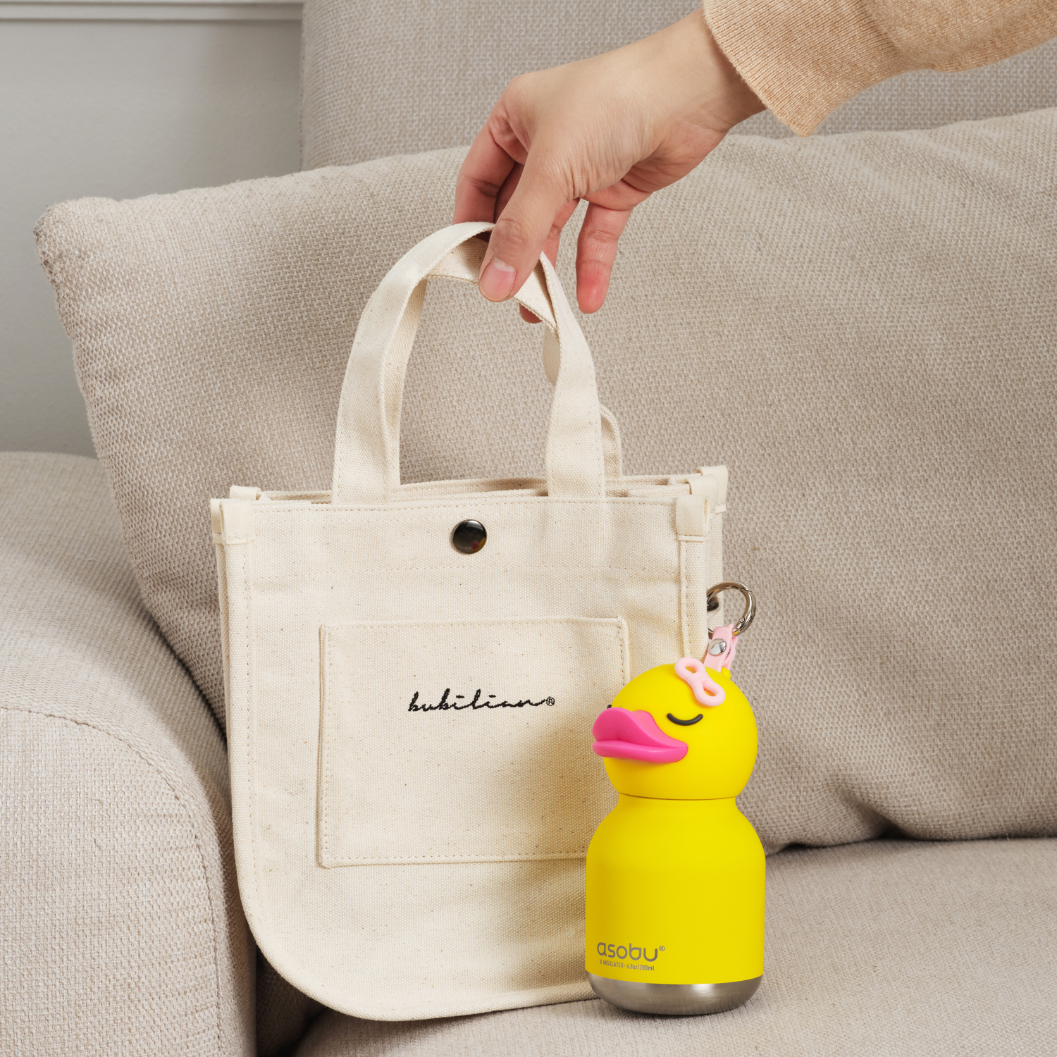 Asobu - Mini Bestie Kaczka - Butelka termiczna ze słomką 200ml