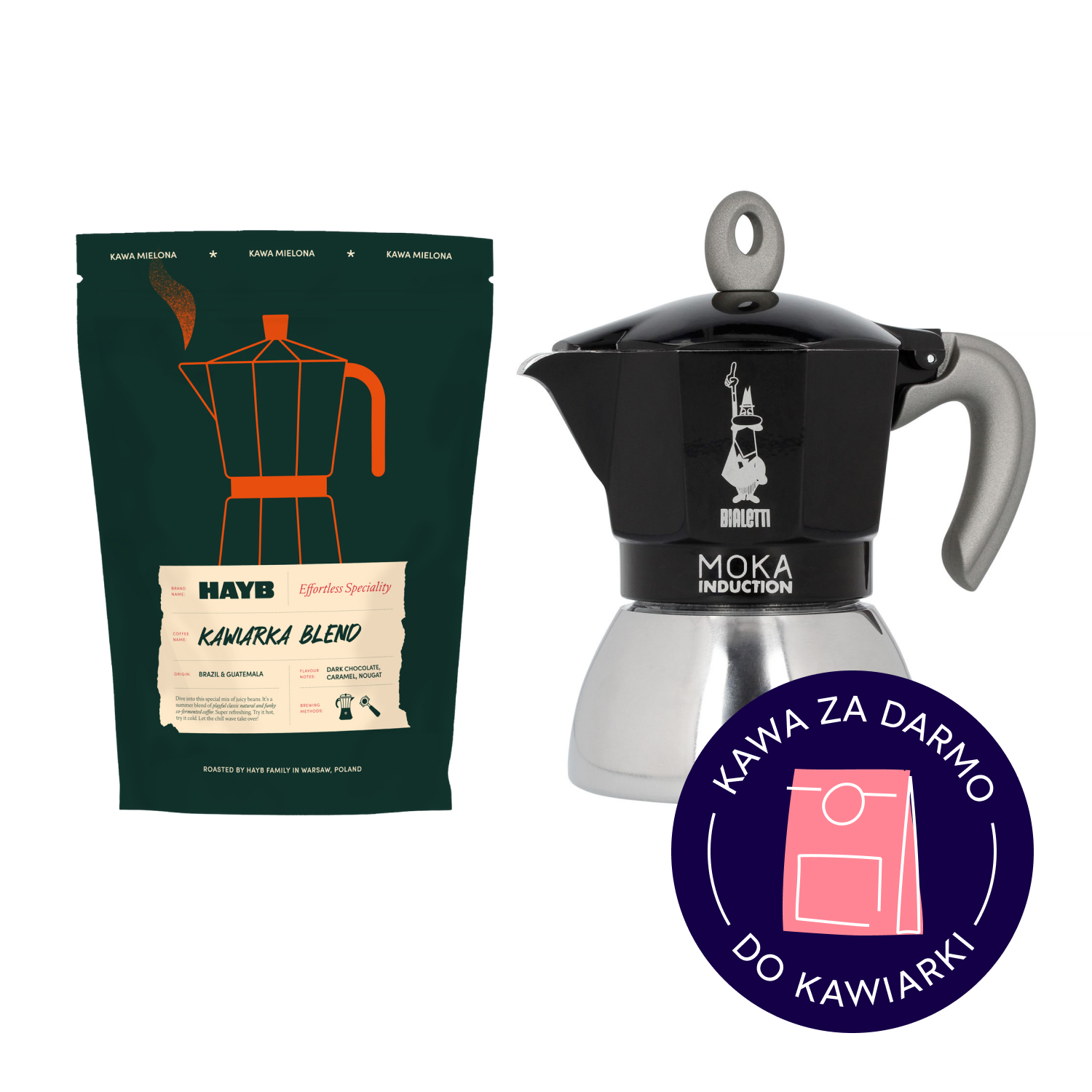 Zestaw New Moka Induction 4tz Czarna+ Hayb Kawiarka Blend ESP 250g
